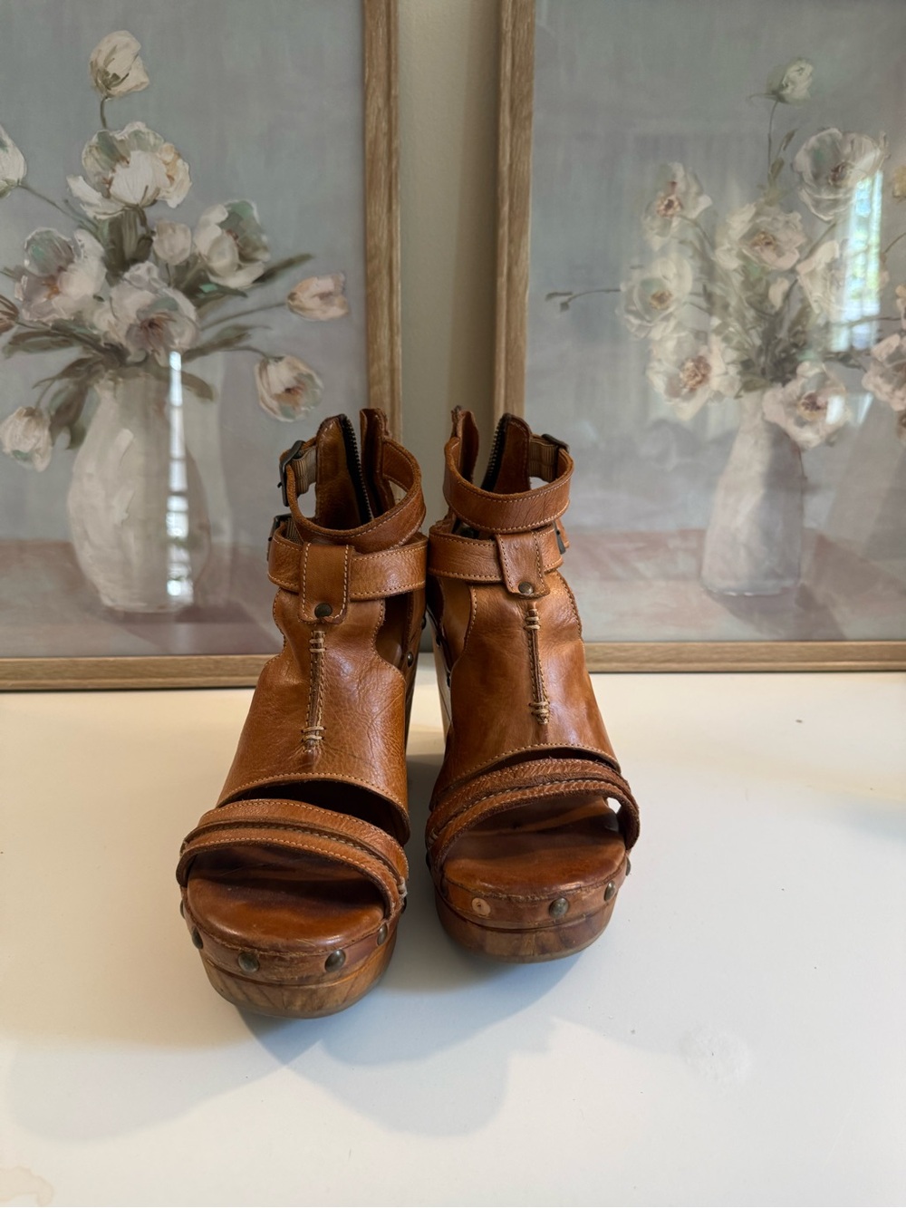 BED|STU Brown Leather Strappy Wedge Sandals - Picture 2 of 7